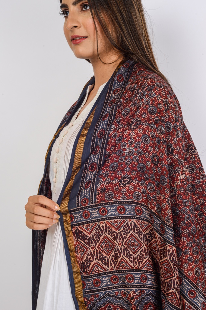Handmade Natural Dyed Ajrakh Printed Cotton Stole