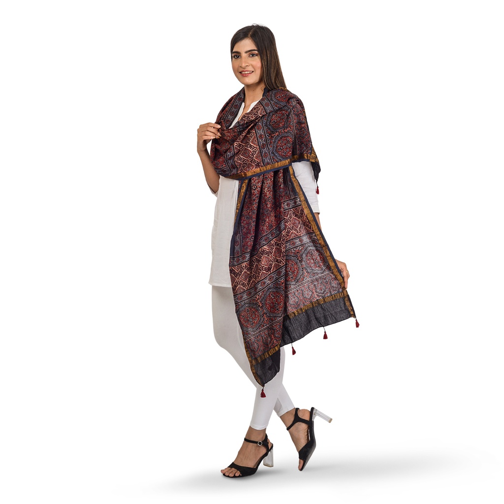 Handmade Natural Dyed Ajrakh Printed Cotton Stole