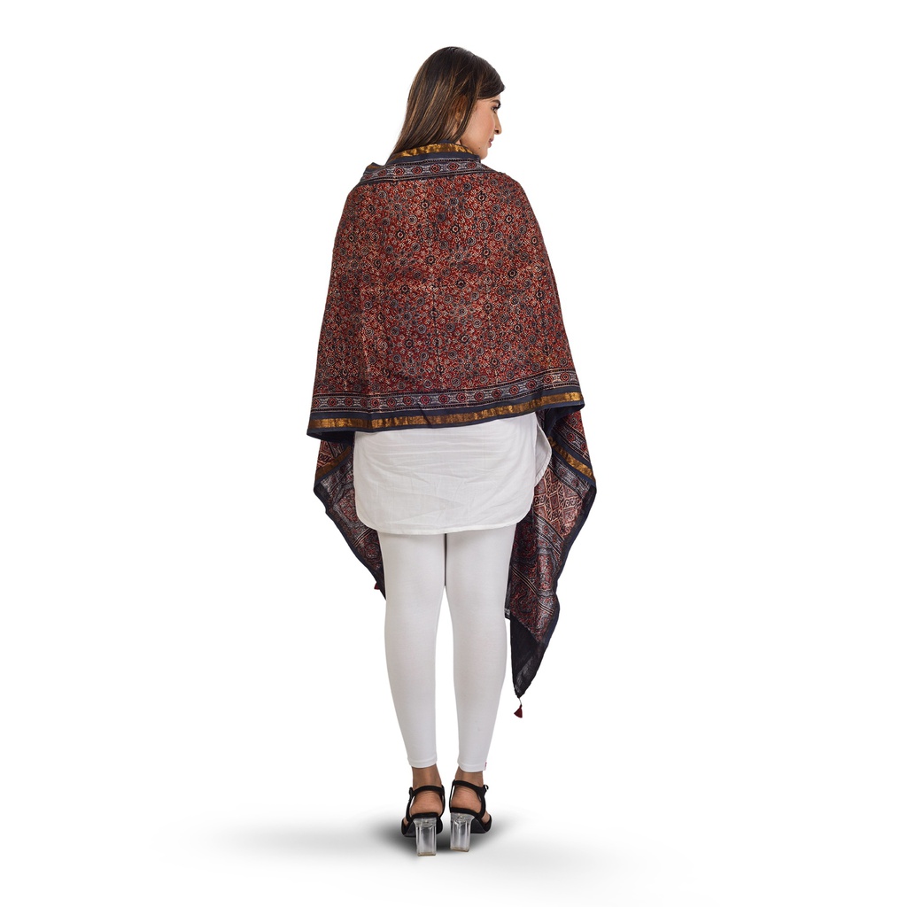 Handmade Natural Dyed Ajrakh Printed Cotton Stole