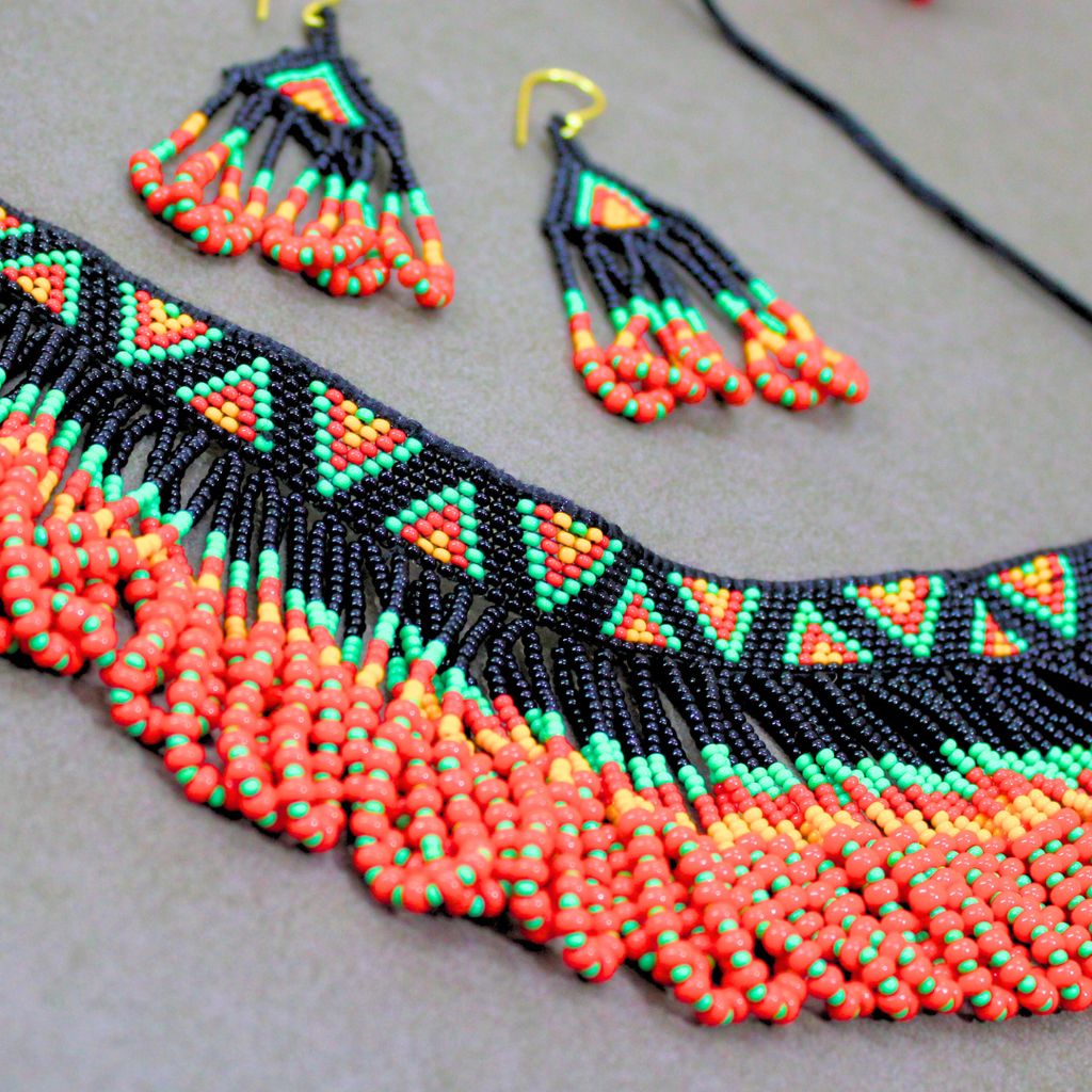 Handmade Black and Red Beaded Choker Necklace Set