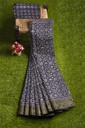 Dola Silk Ajrakh Hand Block Print Saree