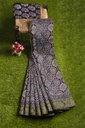 Dola Silk Ajrakh Hand Block Print Saree