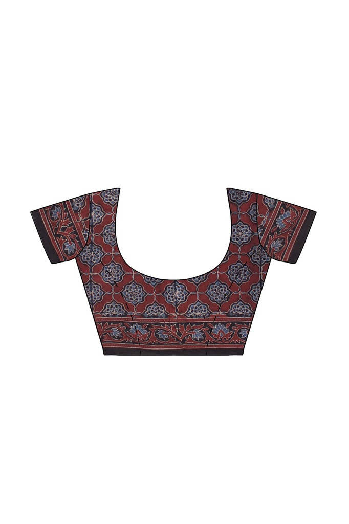 Cotton Ajrakh Hand Block Print Saree