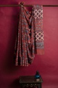 Cotton Ajrakh Hand Block Print Saree