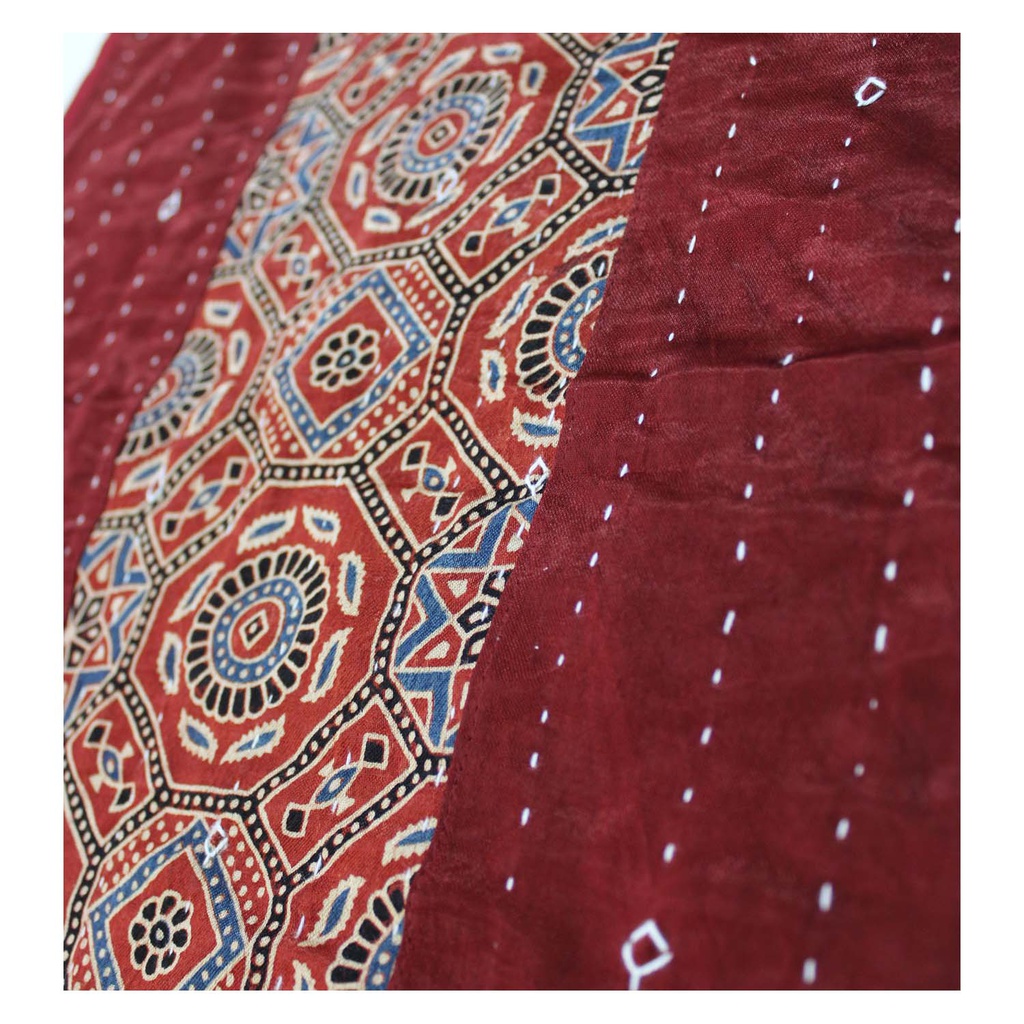 Handmade Tagai Embroidered Ajrakh Mashru Silk Table Placemats (Set of 6)