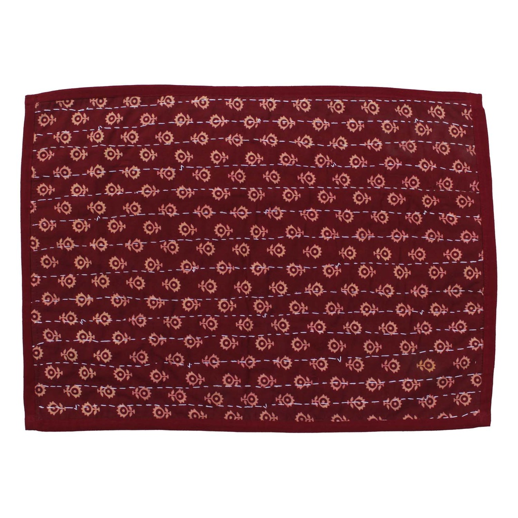 Handmade Tagai Embroidered Ajrakh Mashru Silk Table Placemats (Set of 6)