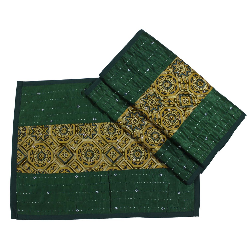 Handmade Tagai Embroidered Ajrakh Mashru Silk Table Placemats (Set of 6)
