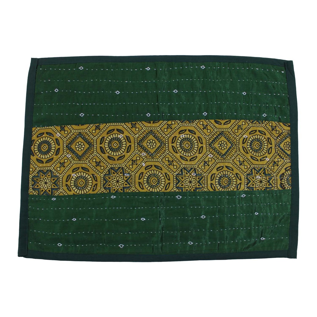 Handmade Tagai Embroidered Ajrakh Mashru Silk Table Placemats (Set of 6)