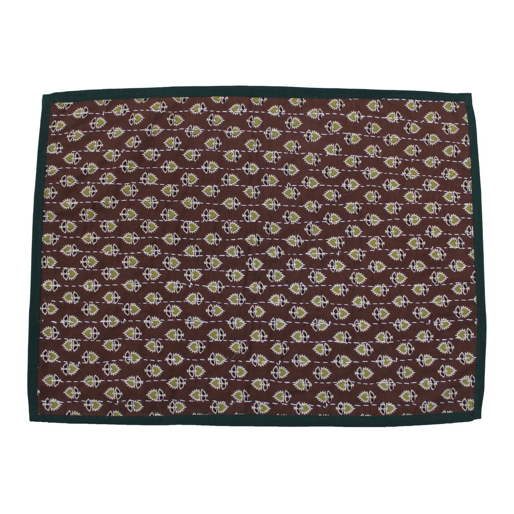 Handmade Tagai Embroidered Ajrakh Mashru Silk Table Placemats (Set of 6)