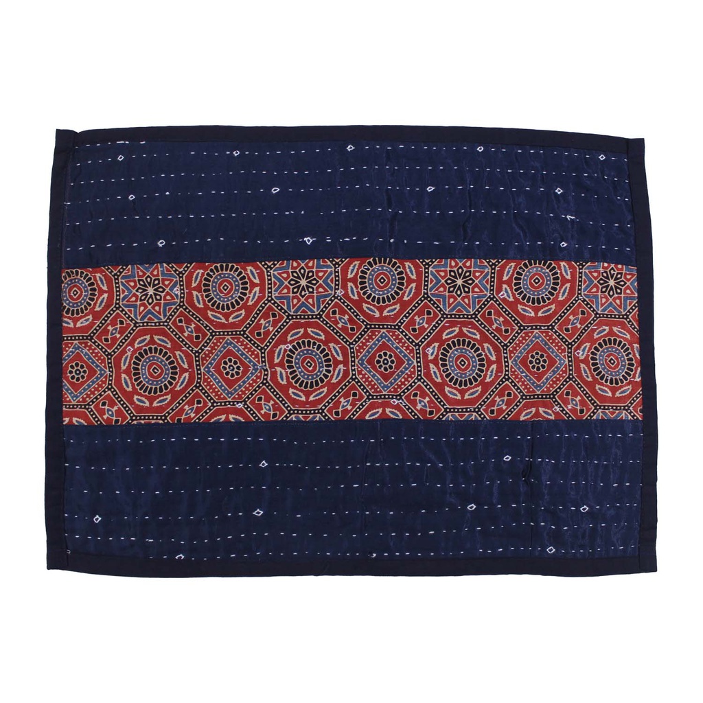 Handmade Tagai Embroidered Ajrakh Mashru Silk Table Placemats (Set of 6)