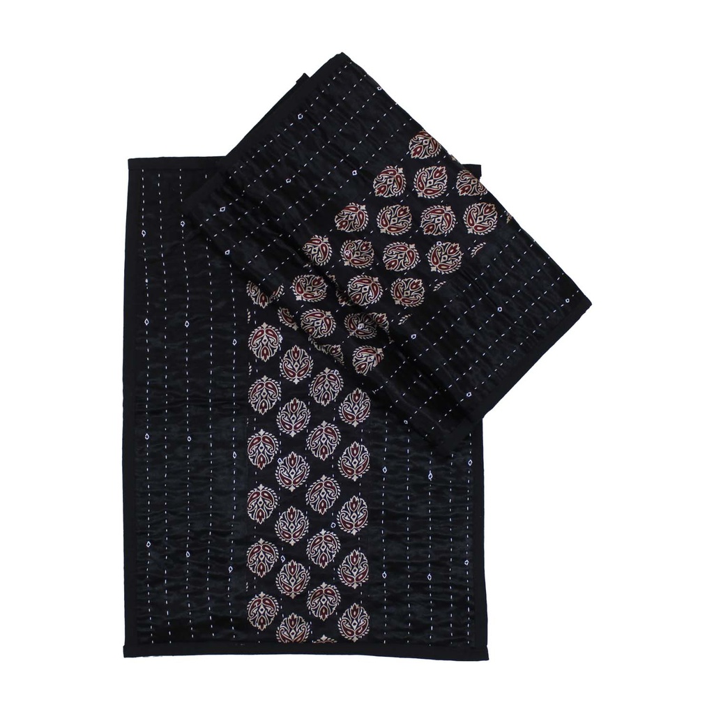 Handmade Tagai Embroidered Ajrakh Mashru Silk Table Placemats (Set of 6)