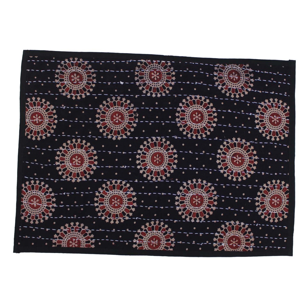 Handmade Tagai Embroidered Ajrakh Mashru Silk Table Placemats (Set of 6)
