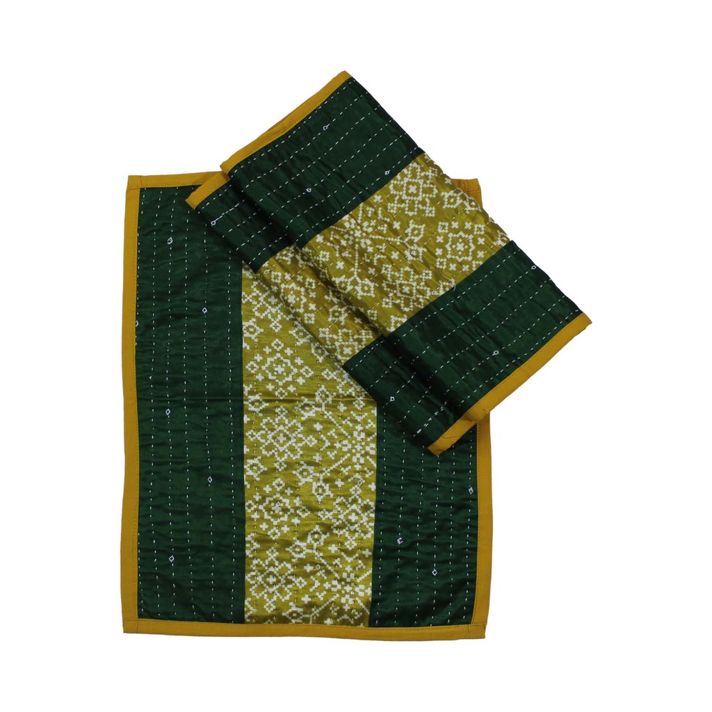 Handmade Tagai Embroidered Ajrakh Mashru Silk Table Placemats (Set of 6)