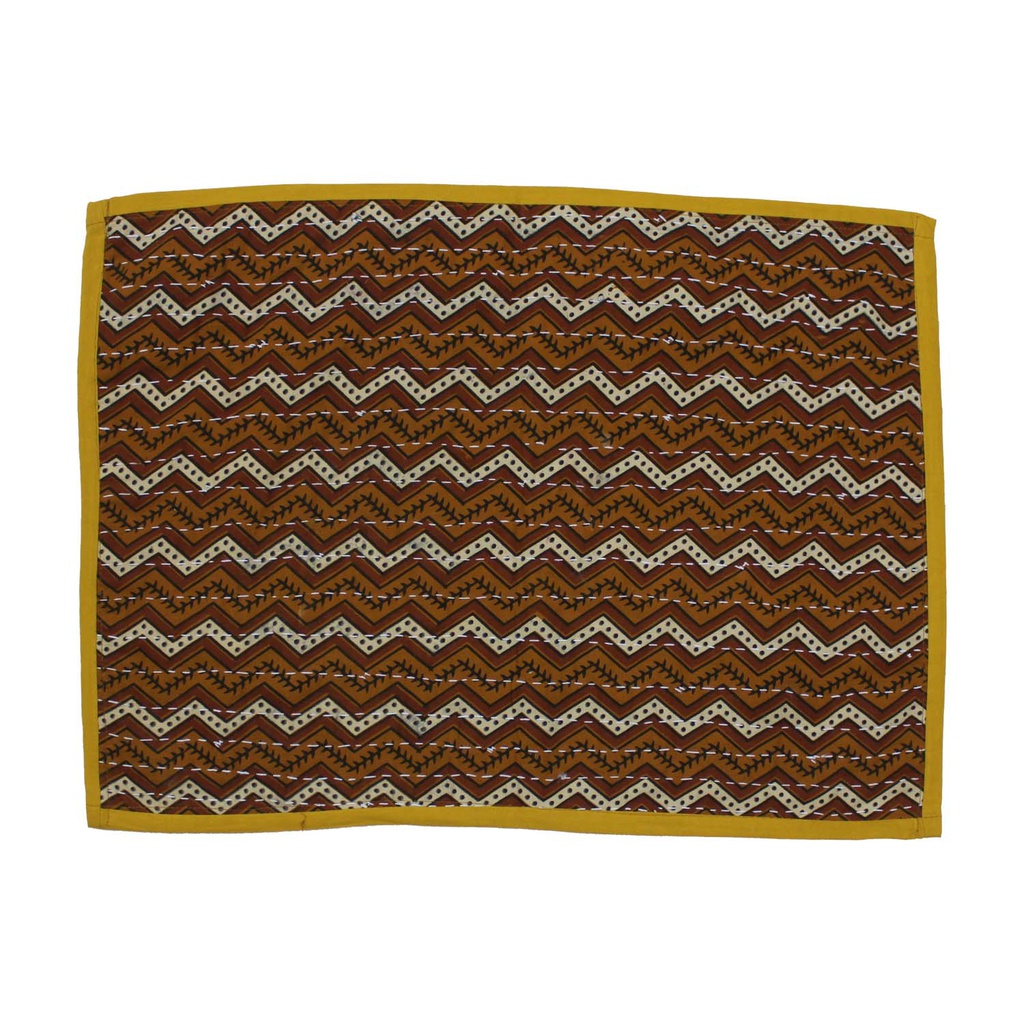 Handmade Tagai Embroidered Ajrakh Mashru Silk Table Placemats (Set of 6)