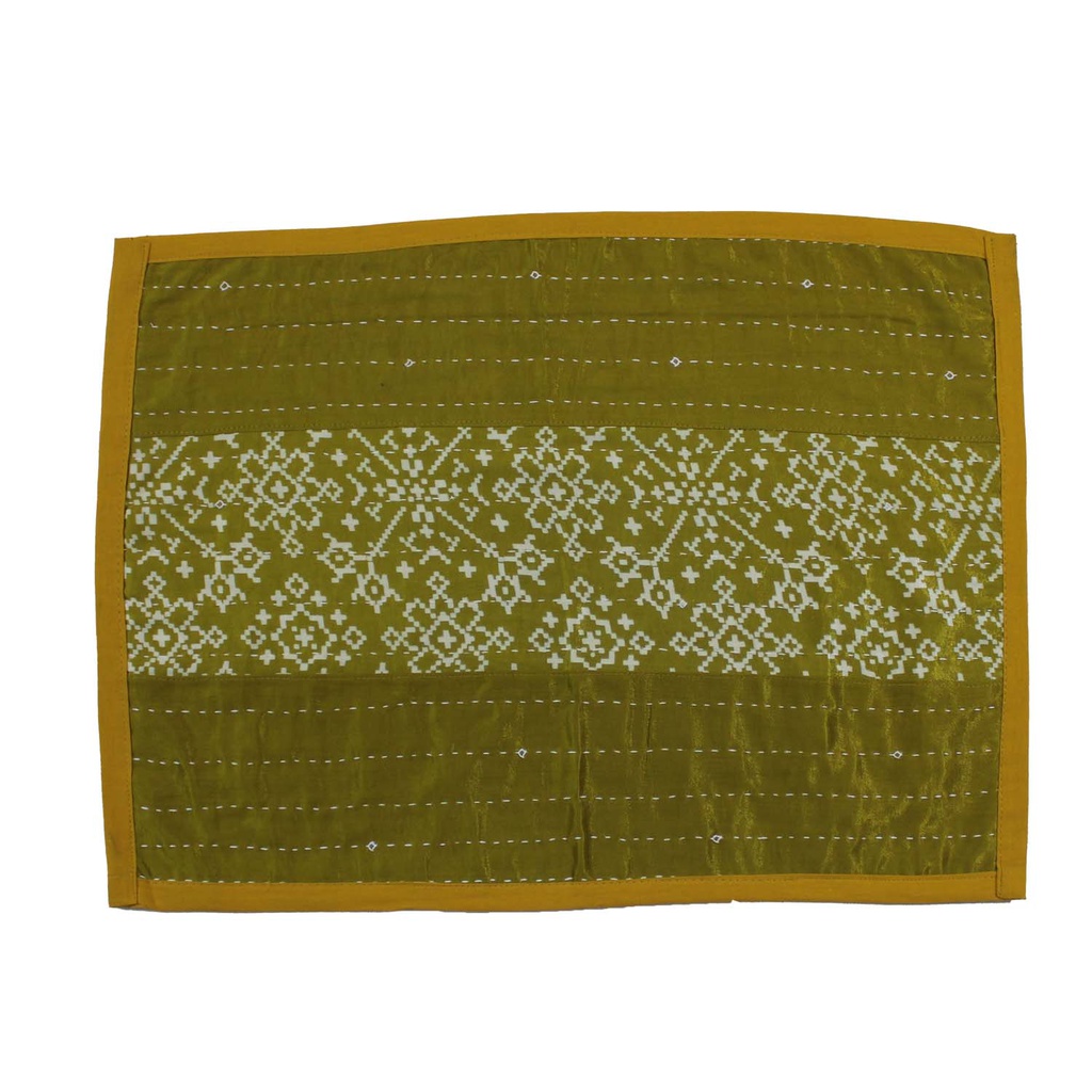 Handmade Tagai Embroidered Ajrakh Mashru Silk Table Placemats (Set of 6)