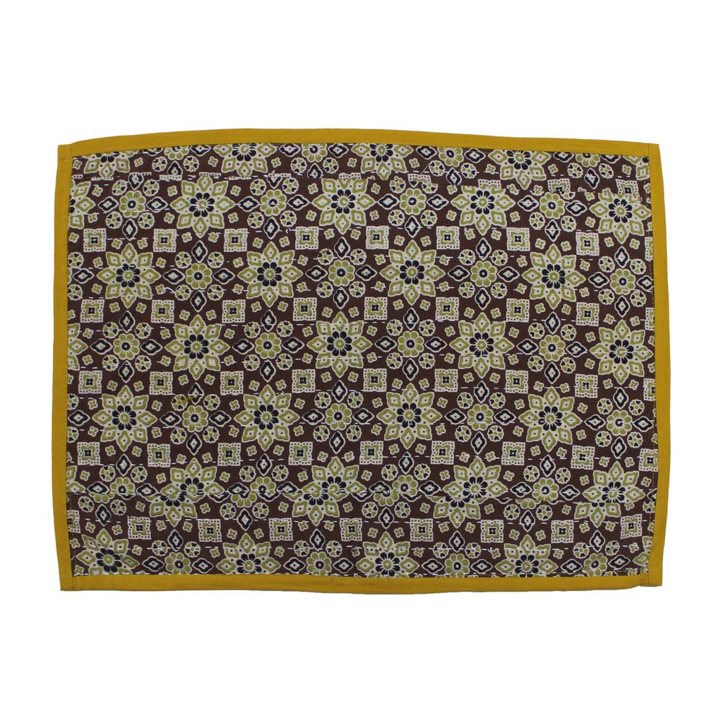 Handmade Tagai Embroidered Ajrakh Mashru Silk Table Placemats (Set of 6)