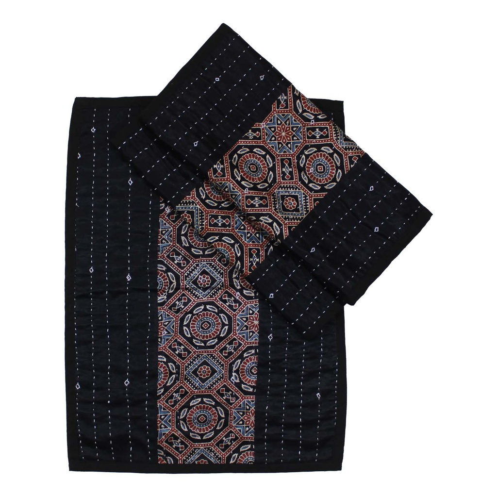 Handmade Tagai Embroidered Ajrakh Mashru Silk Table Placemats (Set of 6)
