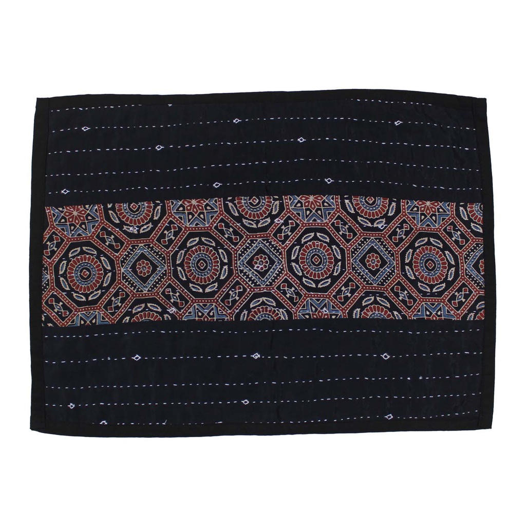 Handmade Tagai Embroidered Ajrakh Mashru Silk Table Placemats (Set of 6)