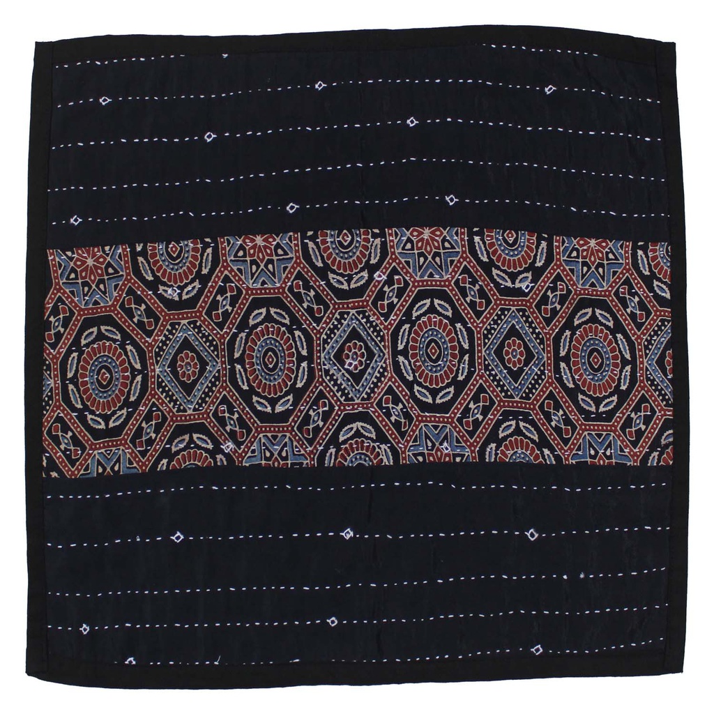 Handmade Tagai Embroidered Ajrakh Mashru Silk Table Placemats (Set of 6)