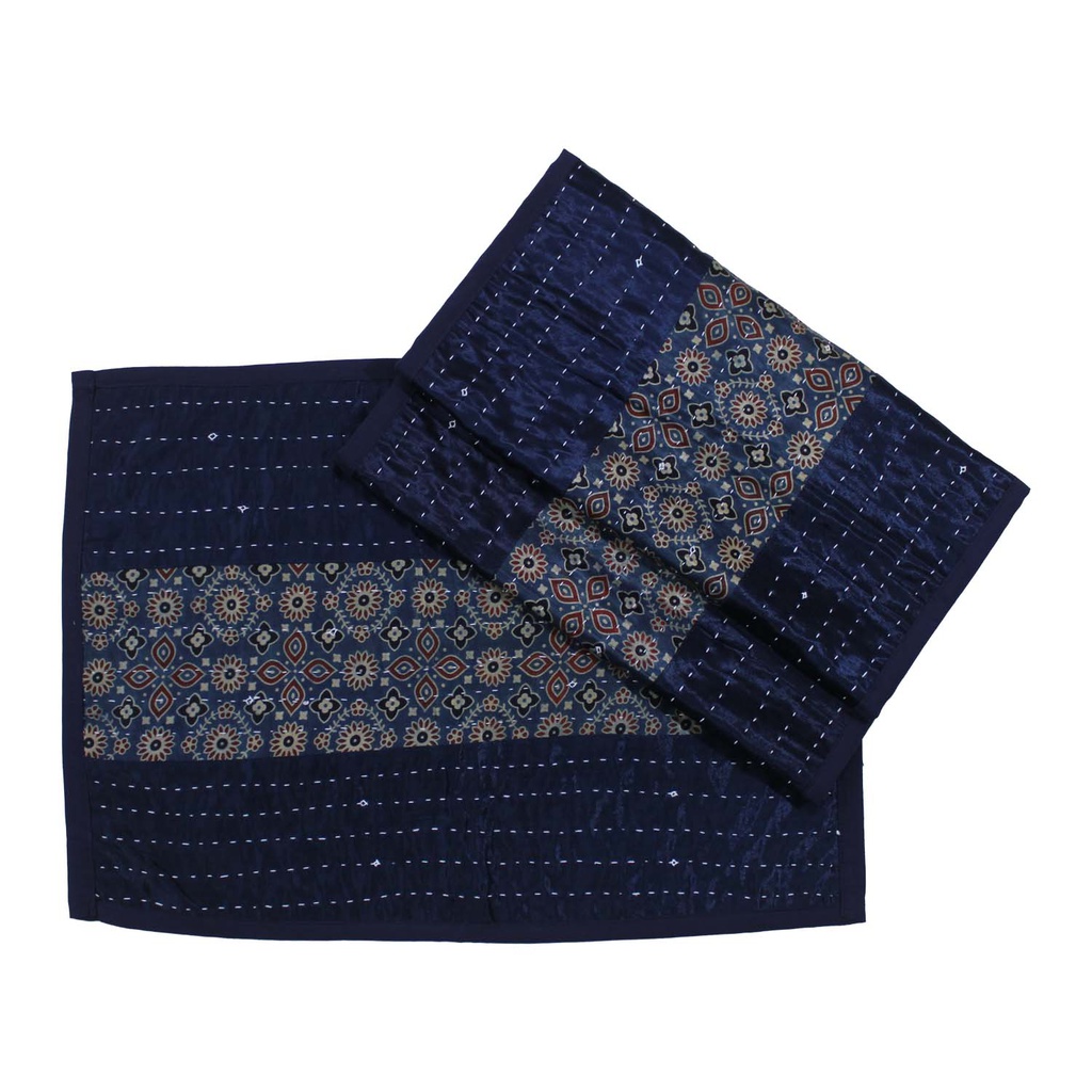 Handmade Tagai Embroidered Ajrakh Mashru Silk Table Placemats (Set of 6)