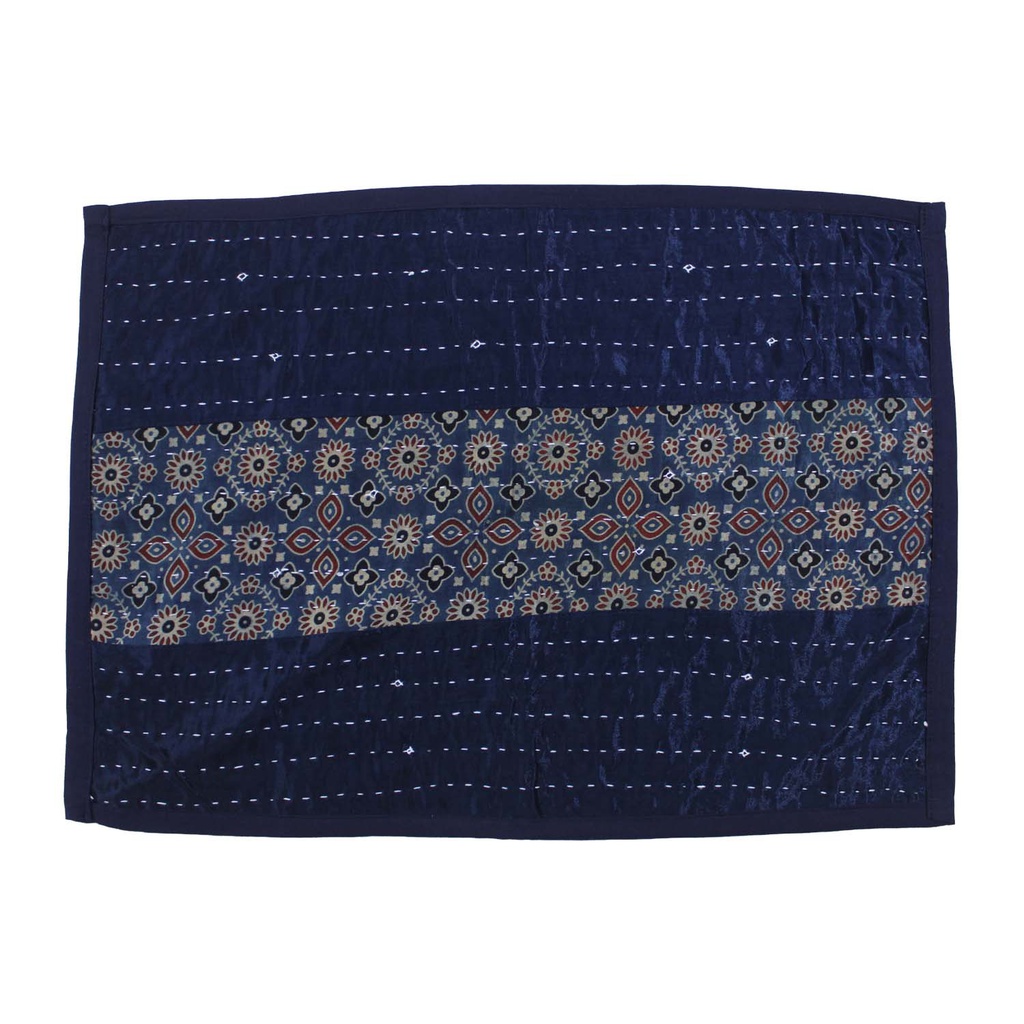 Handmade Tagai Embroidered Ajrakh Mashru Silk Table Placemats (Set of 6)