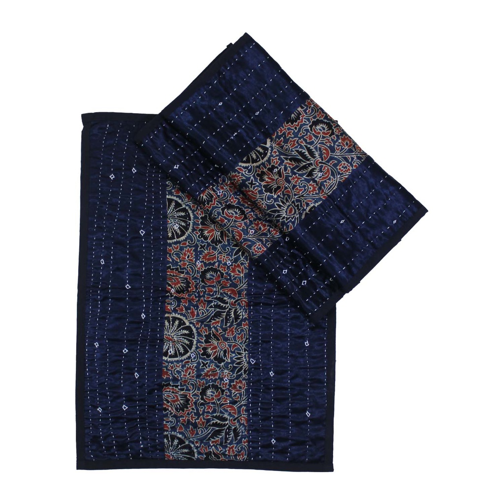 Handmade Tagai Embroidered Ajrakh Mashru Silk Table Placemats (Set of 6)