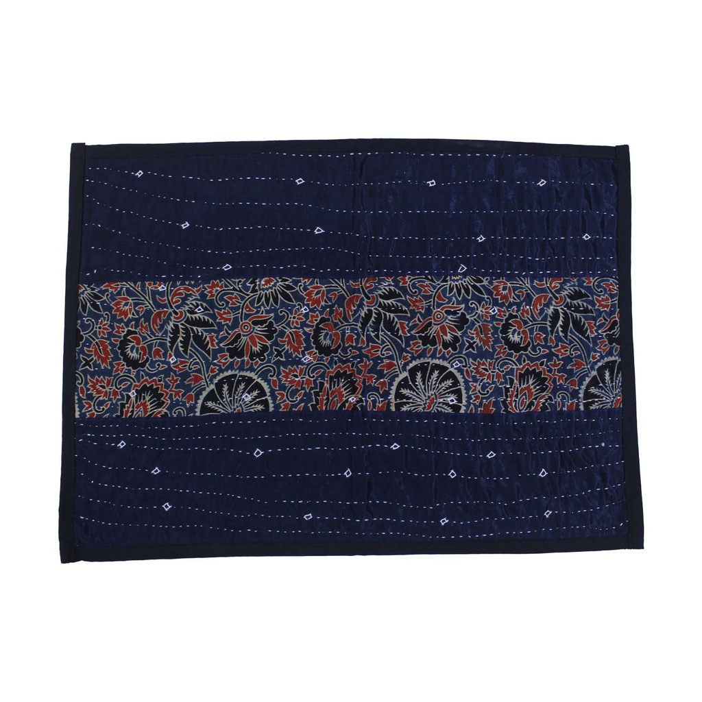 Handmade Tagai Embroidered Ajrakh Mashru Silk Table Placemats (Set of 6)