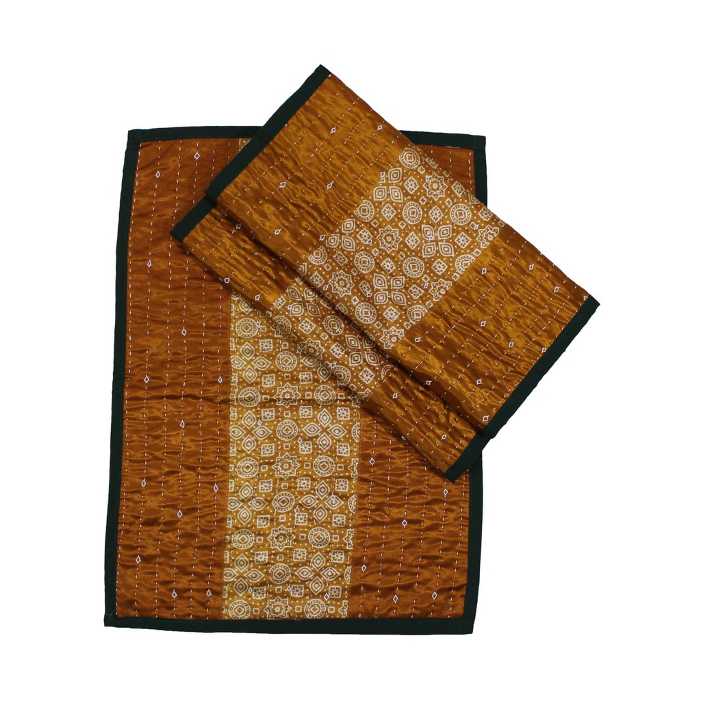 Handmade Tagai Embroidered Ajrakh Mashru Silk Table Placemats (Set of 6)