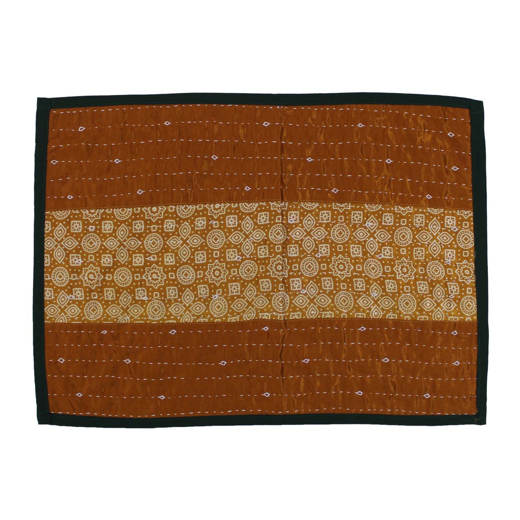 Handmade Tagai Embroidered Ajrakh Mashru Silk Table Placemats (Set of 6)