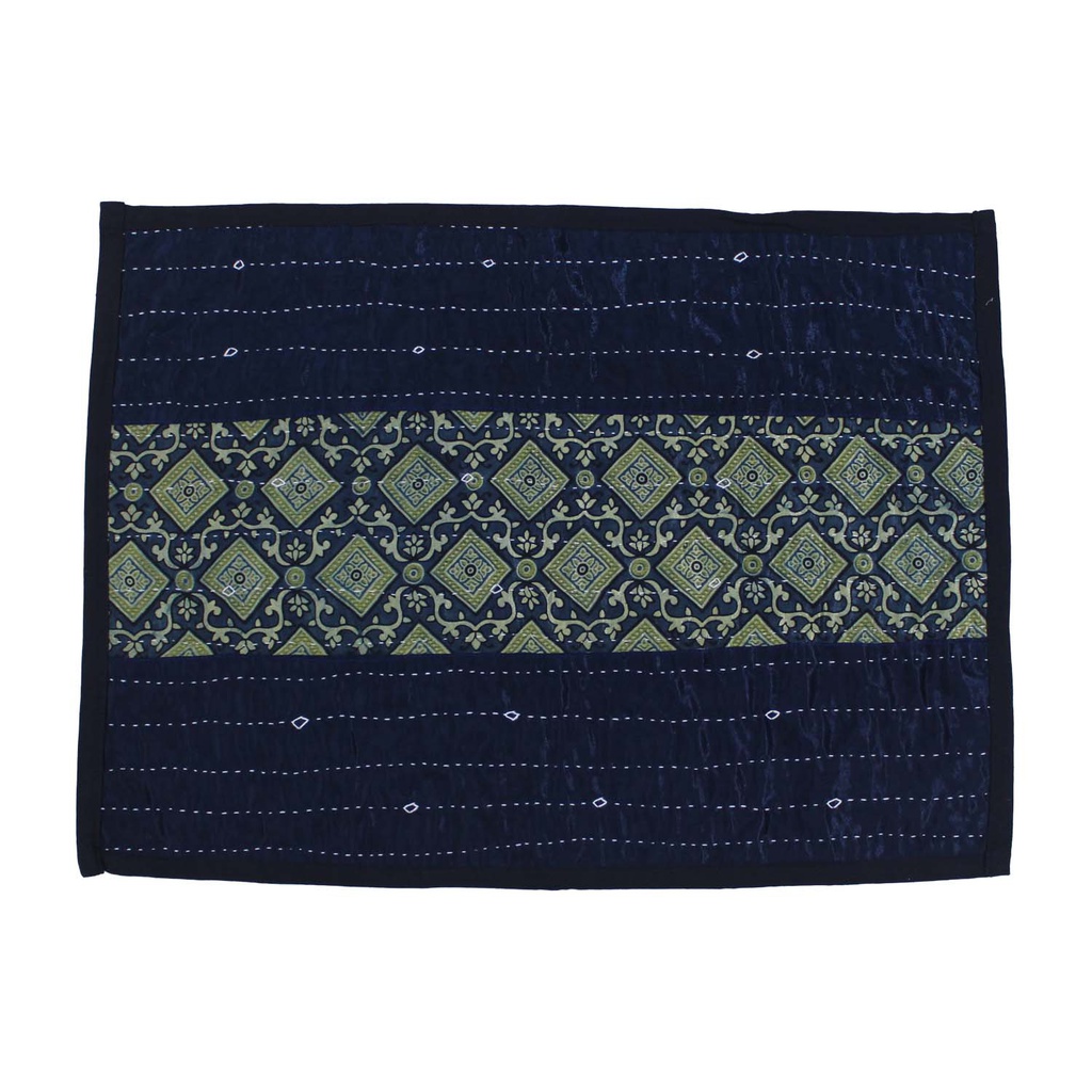 Handmade Tagai Embroidered Ajrakh Mashru Silk Table Placemats (Set of 6)