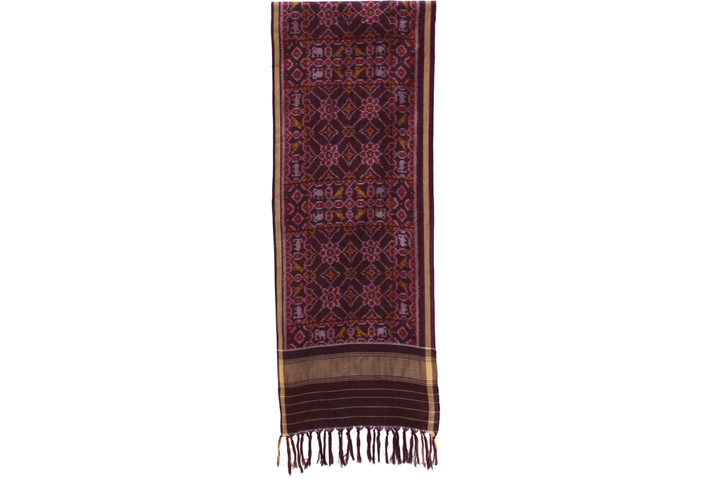 Burgundy Shaded Handloom Single Ikat Patola Silk Stole
