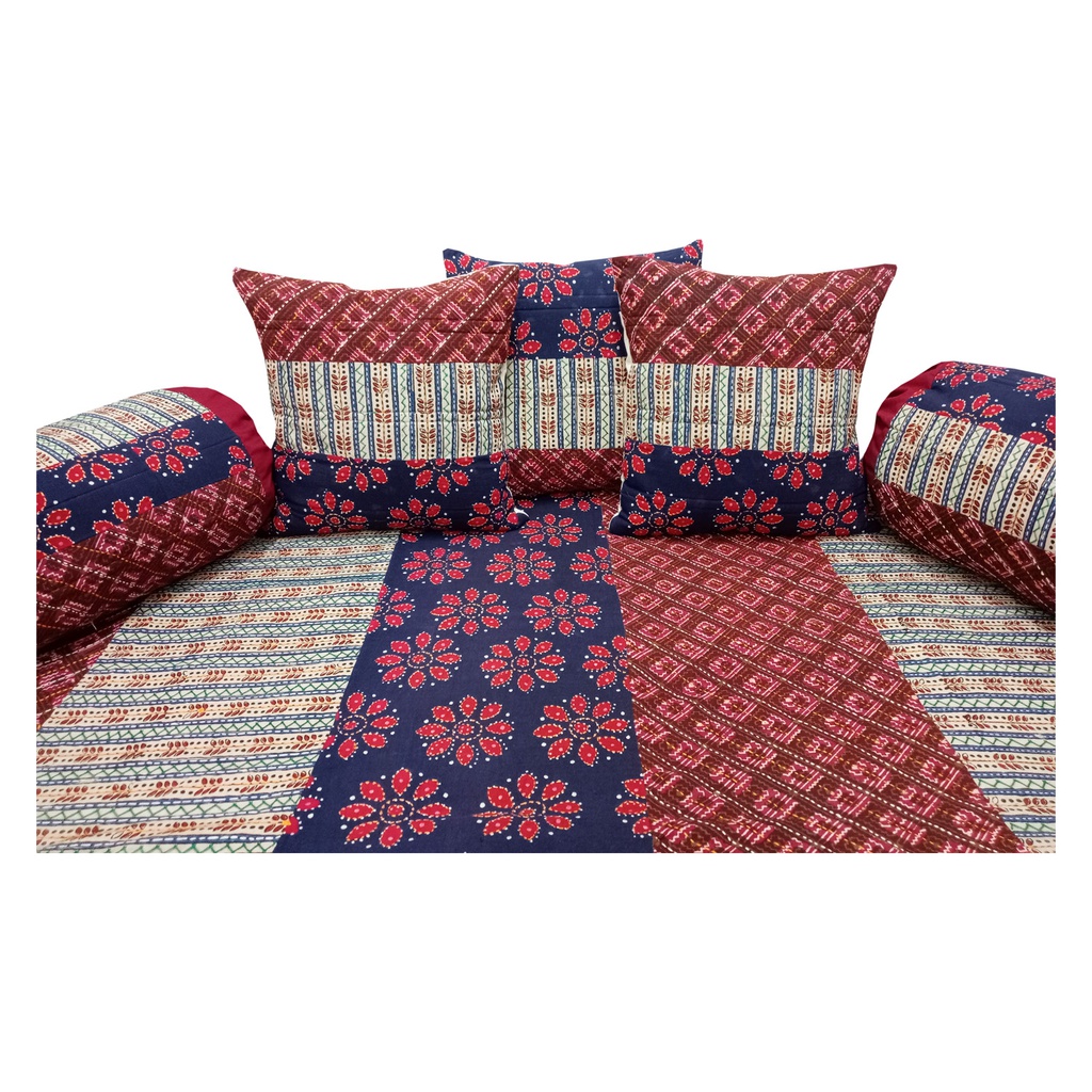 Handcrafted Cotton Applique Work Diwan Bed Sheet Set