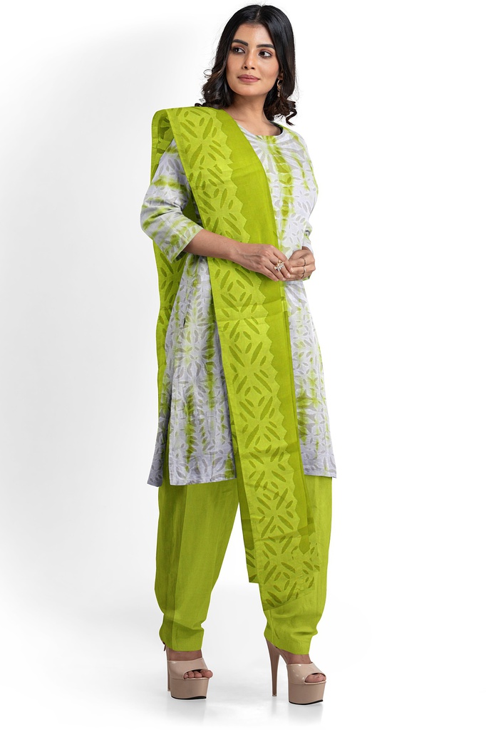 Handcrafted Applique Work Shibori Cotton Dress Material / Salwar Suit