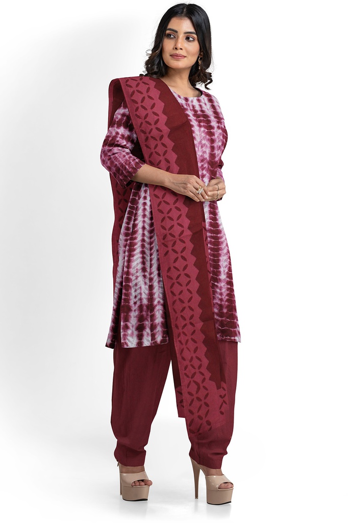 Handcrafted Applique Work Shibori Cotton Dress Material / Salwar Suit