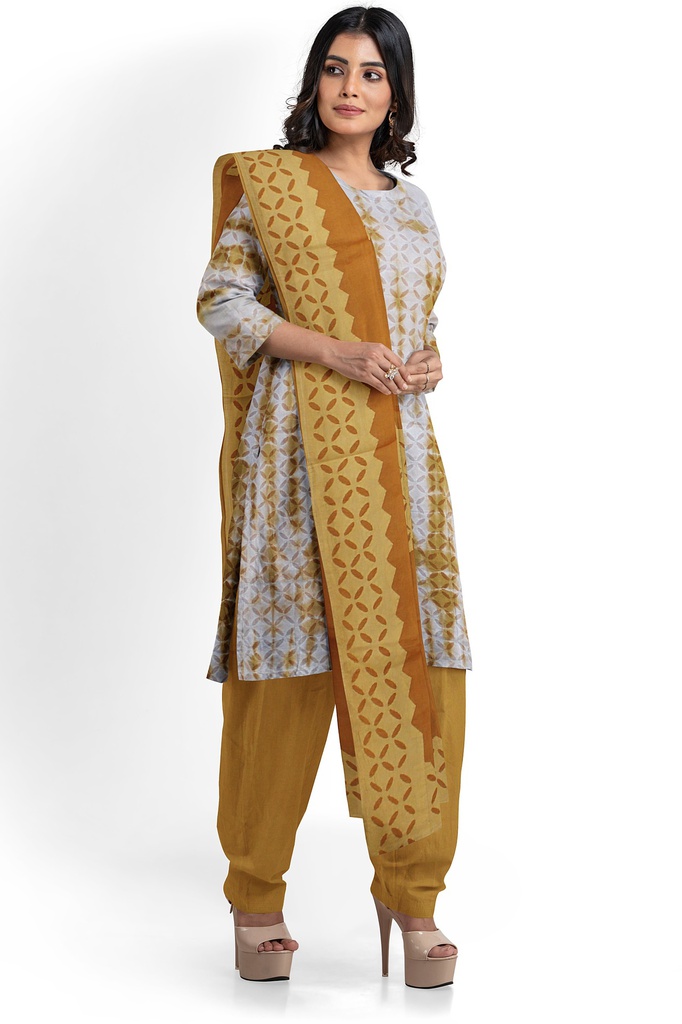 Handcrafted Applique Work Shibori Cotton Dress Material / Salwar Suit