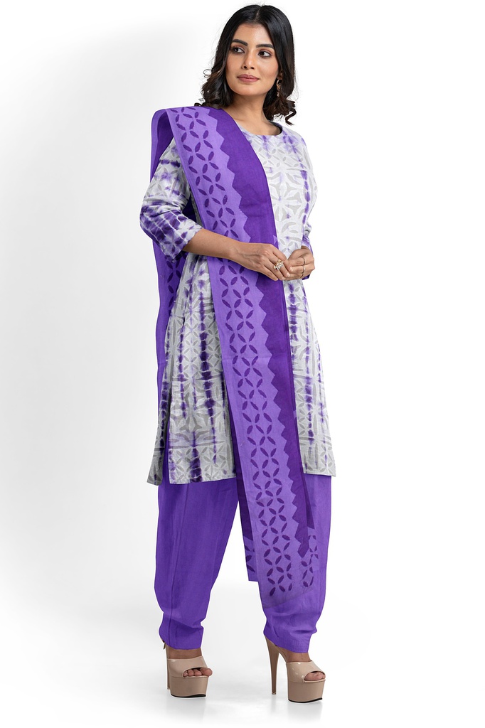 Handcrafted Applique Work Shibori Cotton Dress Material / Salwar Suit