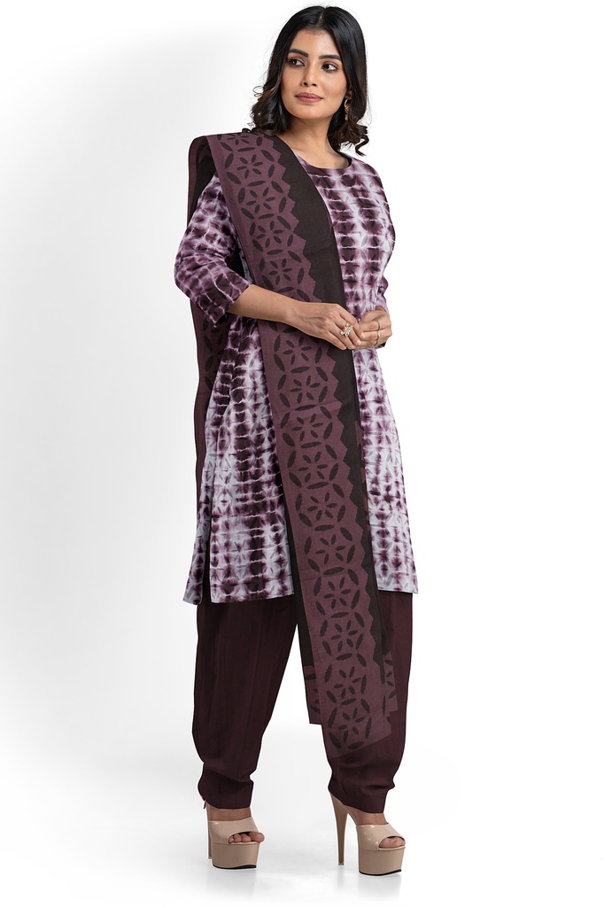 Handcrafted Applique Work Shibori Cotton Dress Material / Salwar Suit
