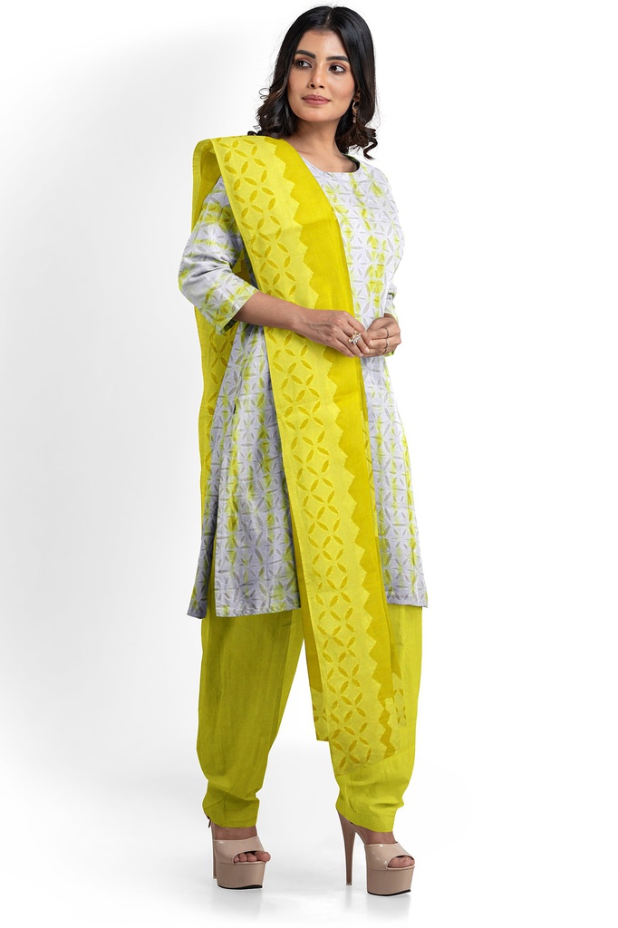 Handcrafted Applique Work Shibori Cotton Dress Material / Salwar Suit