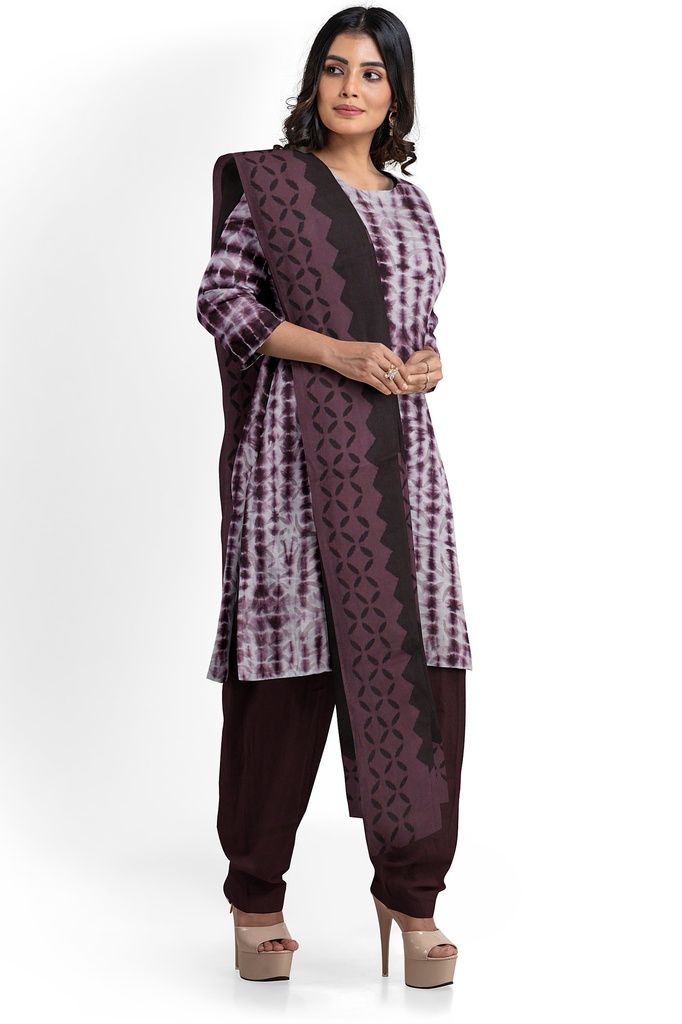 Handcrafted Applique Work Shibori Cotton Dress Material / Salwar Suit