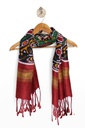 Red and Green Handwoven Double Ikat Silk Stole