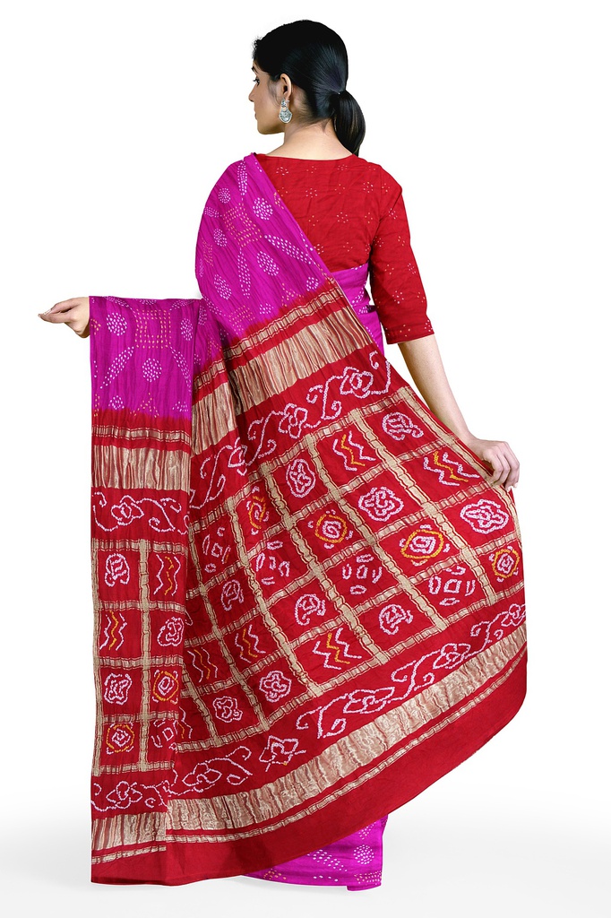 Hand Dyed Gaji Silk Bandhani Saree