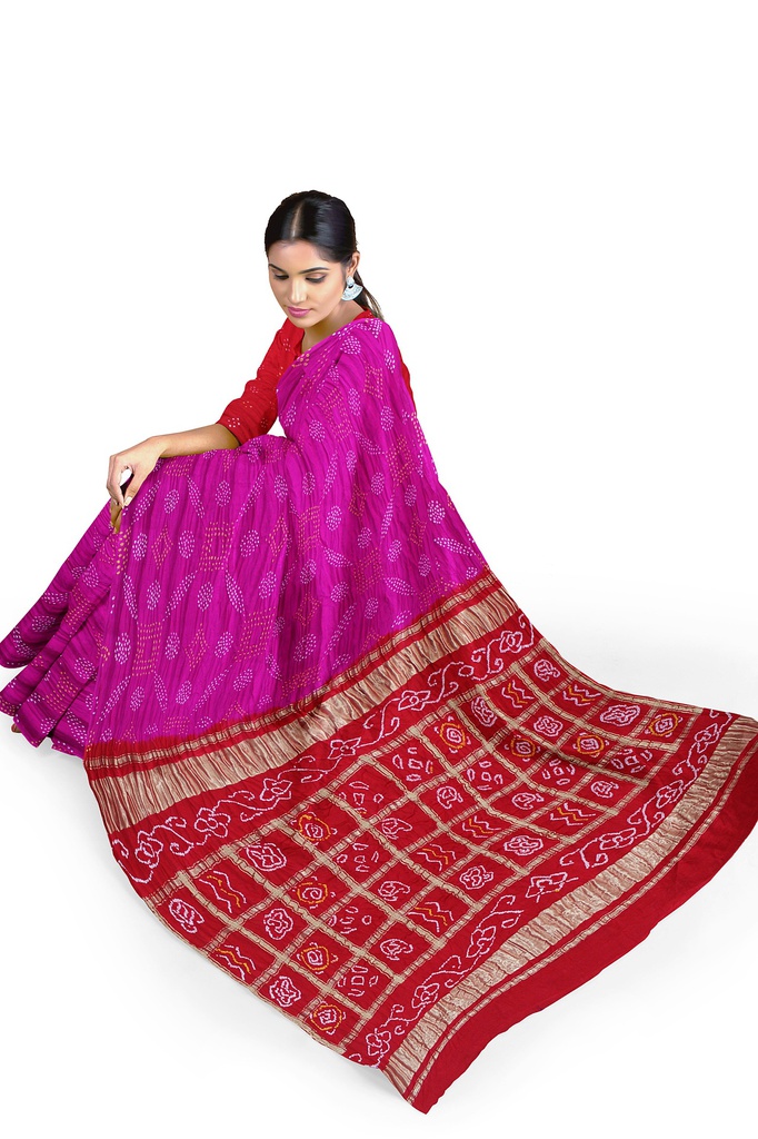 Hand Dyed Gaji Silk Bandhani Saree