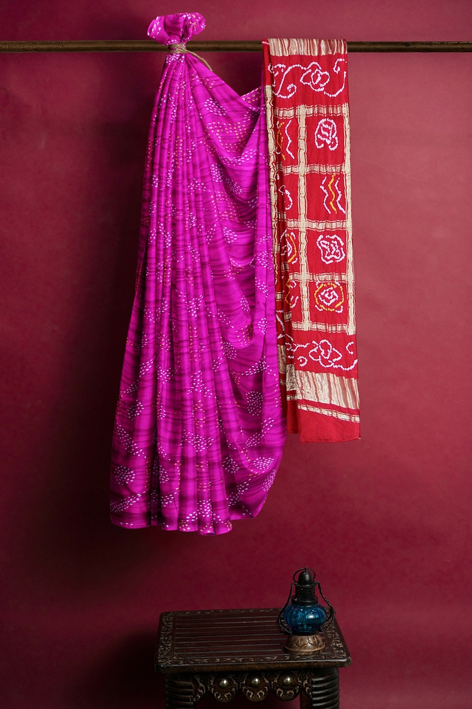Hand Dyed Gaji Silk Bandhani Saree