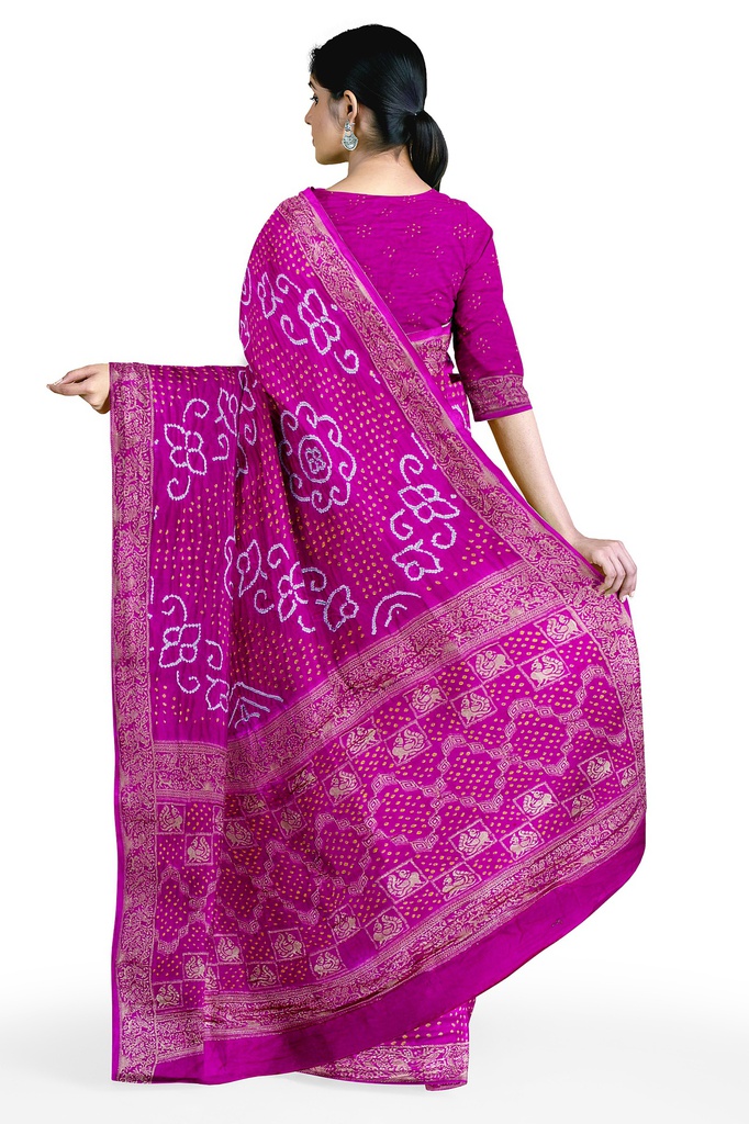 Hand Dyed Gaji Silk Bandhani Saree