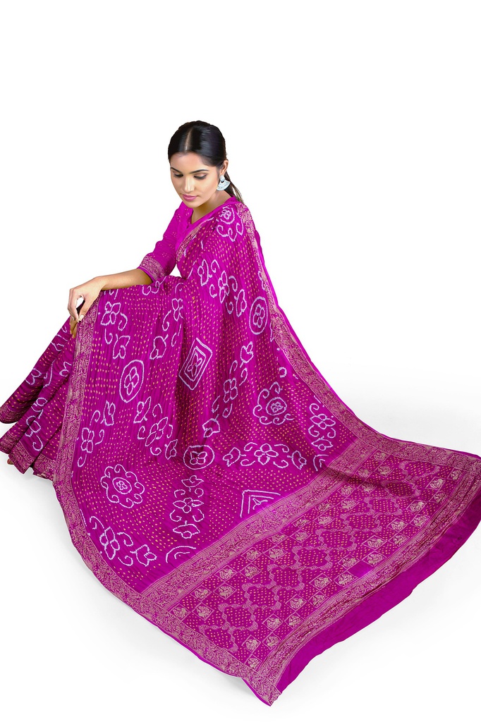 Hand Dyed Gaji Silk Bandhani Saree