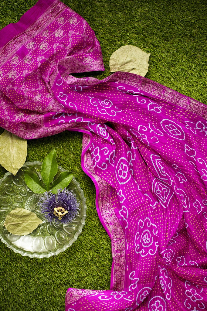 Hand Dyed Gaji Silk Bandhani Saree