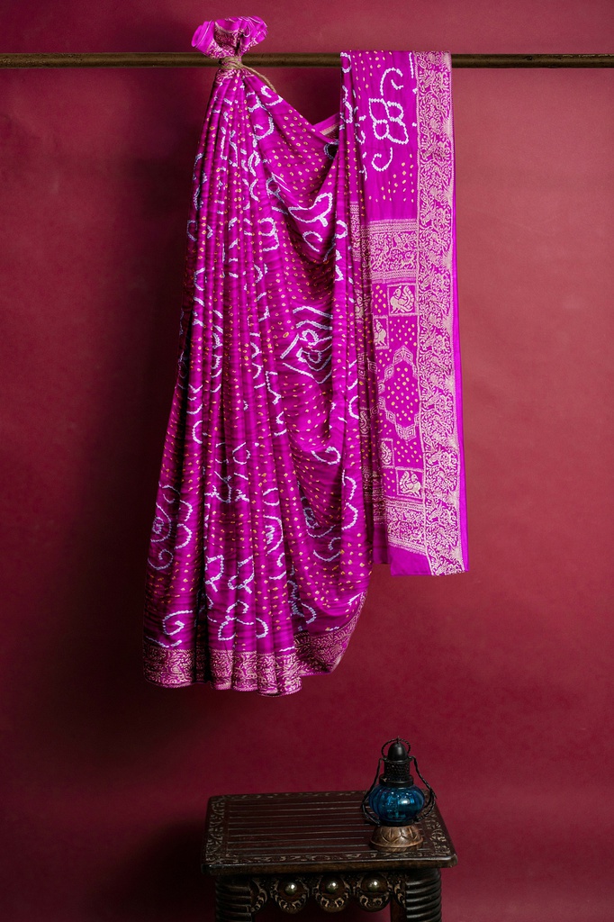 Hand Dyed Gaji Silk Bandhani Saree