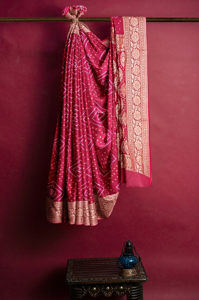 Hand Dyed Gaji Silk Bandhani Saree