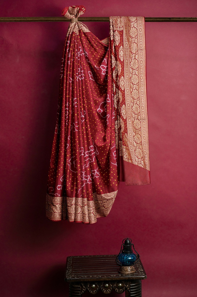 Hand Dyed Gaji Silk Bandhani Saree