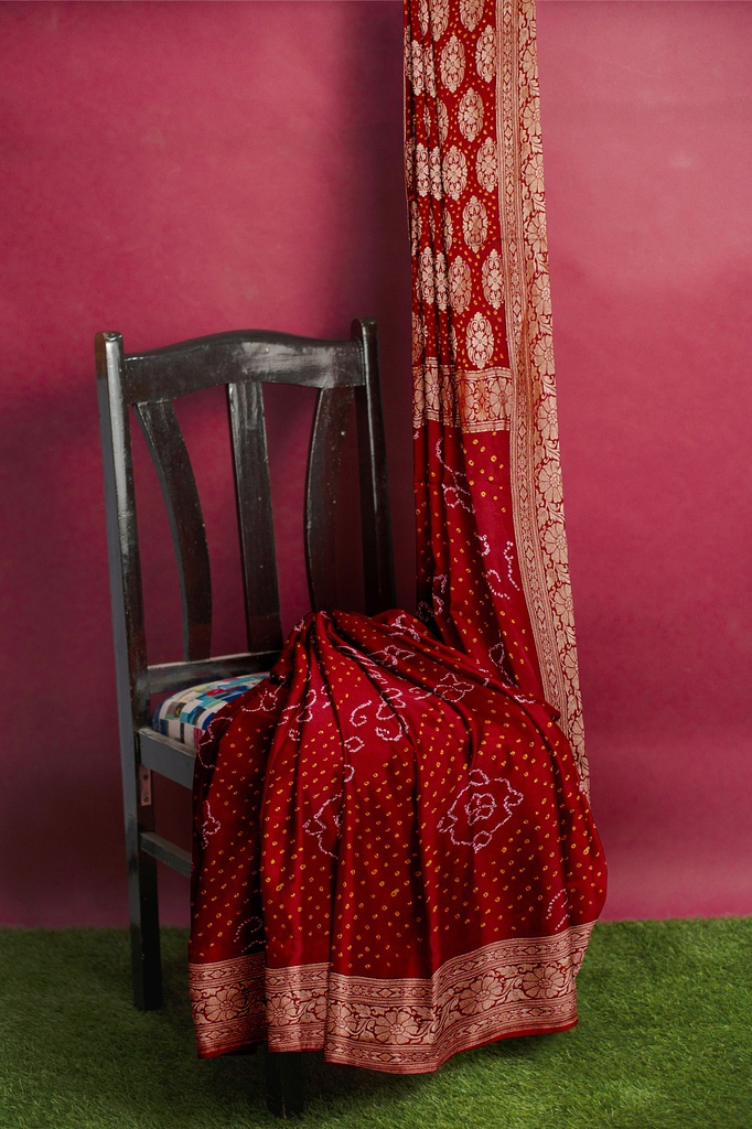Hand Dyed  Bandhani Saree